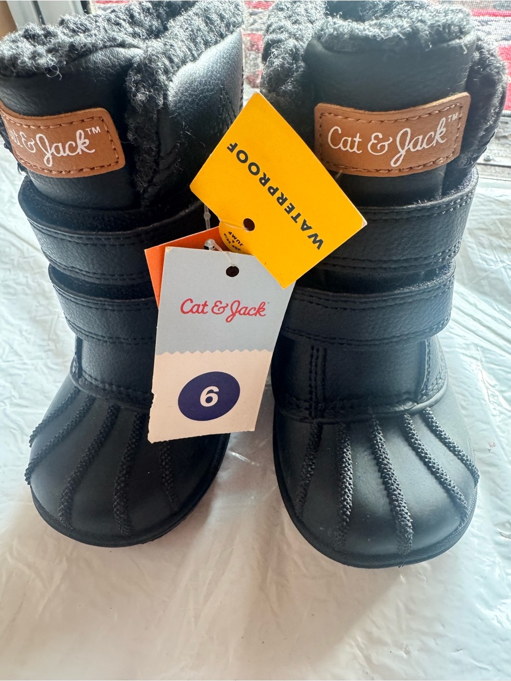 Cat & Jack Black Waterproof Kids Snow Boots with Plush Lining